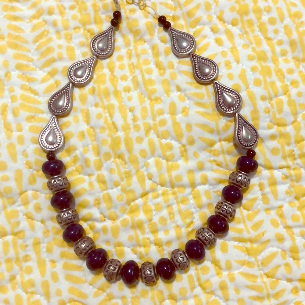 Dark blue & silver color beaded handmade necklace
